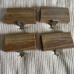 Set of 4 Weighted Stocking Holders Faux Wood Brown Silver Mantel‎ Christmas